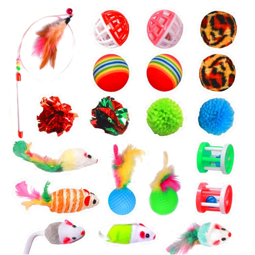 Shizhoo 20 PCS Cat Toys Variety Pack, Indoor Play Assortments Set for Kittens Including Colorful Balls and Bells, Mouse, Crinkle Balls, Cat Teaser for Interactive Play