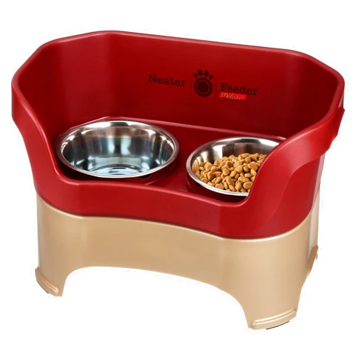 Neater Pet Brands Neater Feeder Deluxe Mess Proof Dog Bowls Elevated for Large Dogs Over 40 lbs, Made in USA, No Spill Raised Dog Food Bowl Stand Feeding Station, Food and Water Bowl Set, Cranberry
