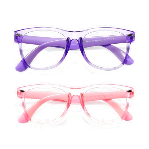 DYLB Kids Blue Light Blocking Glasses Girls Boys 2 Pack, Computer Glasses for Kids Girls Boys Age 3-10,Anti Blue Light & Headache (Transparent Purple + Transparent Pink)