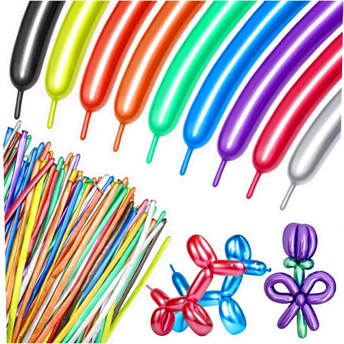 KUULBELA 100Pcs 260 Balloons Metallic Long Balloons for balloon animals, Thickening Skinny Latex Twisting Balloon for Animals Modeling Christmas Birthday Wedding Party Decorations.(Multi)