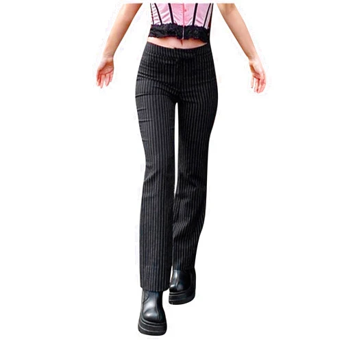 FFFG Women 's Pants Jeans Capris Casual Fashion Striped Pant Casual Mid Waist Straight Jean Vintage Skinny Trousers
