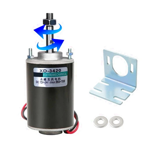 Pulyyds High Torque DC Motor 12v / 24v 3500/7000RPM Permanent Magnet Motor Mini DC Motor DIY Generator Motor 30W CW/CCW (Threaded Shaft)(with Bracket)