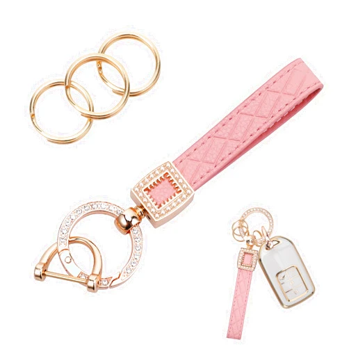 cobee Microfiber Leather Car Keychain, Bling Leather Car Keychain with Sparkly Rhinestones Anti Lost D Ring Fob Key Chain