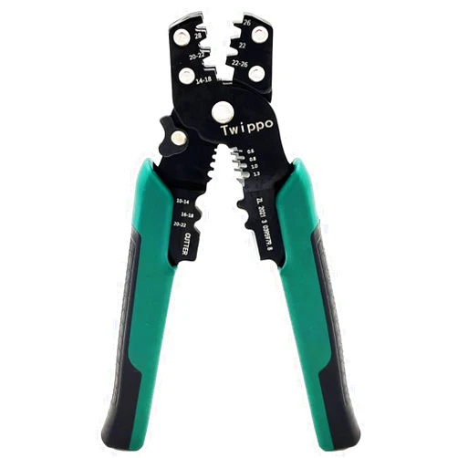 Twippo Crimping Tool, Wire Crimper Tool with Stripper Cutter, Crimping Pliers for Open Barrel Terminals and Heat Shrink Connectors, Crimping for 26-10 AWG, Stripping for 22-16 AWG