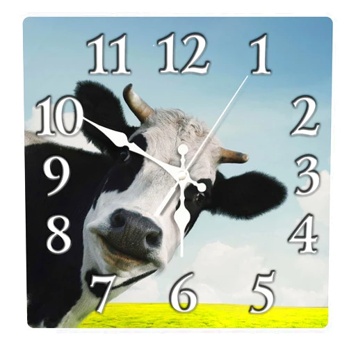 Britimes Square Wall Clock Silent Non-Ticking Battery Operated Clock 12 Inch, Funny Green Farm Cow Home Decor for Living Room, Bathroom, Bedroom, Kitchen, Office and School