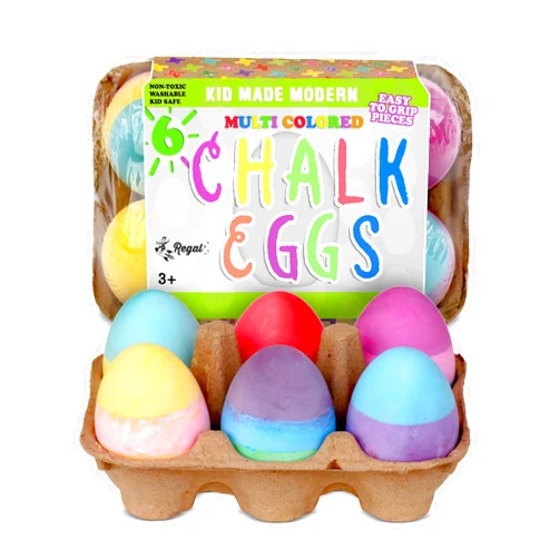 Kid Made Modern Sidewalk Chalk Set for Kids - Washable, Colored Egg Chalk with 3 Layer for Outdoor Play and Chalkboard Art - Ages 3+ (6 Pieces, Multicolor)