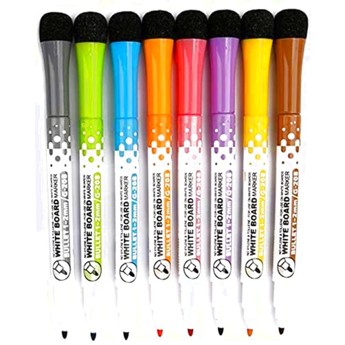 YES4QUALITY Dry Erase Markers for Whiteboard w/Eraser Caps (8 Pack), Magnetic White Board Marker Set for Kids, Ultra-Fine Tip, Assorted Colors & Low-Odor, Use for Office, Classroom & Home