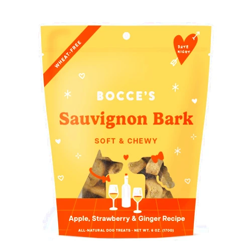 Bocce's Bakery Sauvignon Bark Treats for Dogs, Wheat-Free Everyday Dog Treats, Made with Real Ingredients, Baked in The USA, All-Natural Soft & Chewy Cookies, Apple, Strawberry, & Ginger, 6 oz
