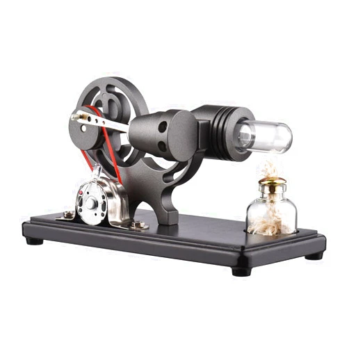 Bisofice Hot Air Stirling Engine Model with LED Light, Flywheel Design, Scientific Experiment Model, DIY Educational Tool for Teachers, Adults and Teenager, Black