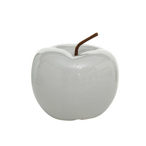 WHW Whole House Worlds Farm Fair Decorative Apple, Pearly White, Brown Stem, 5 Inches Diameter x 4 3/4 High Inches