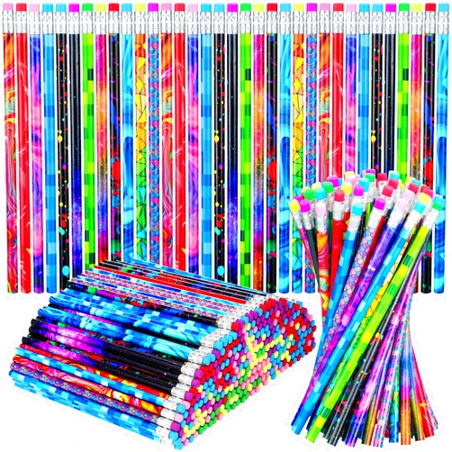 Chinco 200 Pcs Wooden Pencil with Eraser Assortment Colorful Pencils for Kids Writing Fun Assorted Pencils Novelty Kids Pencils Fun School Supplies for Classroom, Student Reward, Party Favor