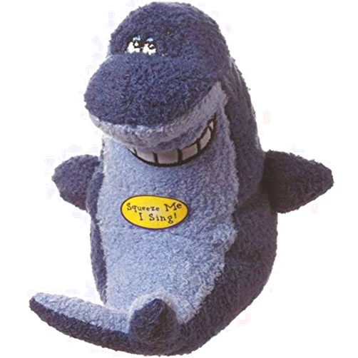 Multipet Deedle Dude Singing Shark Plush Dog Toy, 8-Inch, Blue,All Breed Sizes
