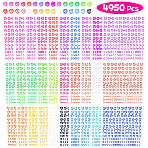 Anezus Rhinestone Stickers, Anezus 4950pcs Adhesive Stick on Gems Face Jewels Stickers Self Adhesive Rhinestones for Crafts, Makeup and Decorations (30 Colors, 4 Sizes)