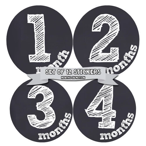Months In Motion Gender Neutral Baby Month Stickers - Monthly Milestone Sticker for Boy or Girl - Infant Photo Prop for First Year - Shower Gift - Newborn Keepsakes - Unisex- Chalkboard
