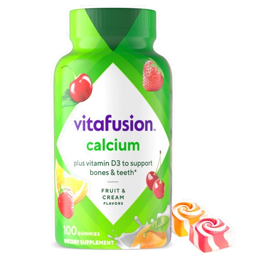 vitafusion Chewable Calcium Gummy Vitamins for Bone and Teeth Support, Calcium Gummies, Fruit and Cream Flavor, 100 Count, 50 Day Supply