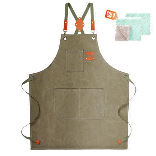 ZOMAO Aprons for Men Women with Large Pockets, Cotton Canvas Cross Back Apron with Adjustable Straps,Kitchen Cooking Baking Bib Work Apron