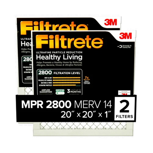 Filtrete 20x20x1 Air Filter, MPR 2800, MERV 14, Healthy Living Ultrafine Particle Reduction 3-Month Pleated 1-Inch Air Filters, 2 Filters