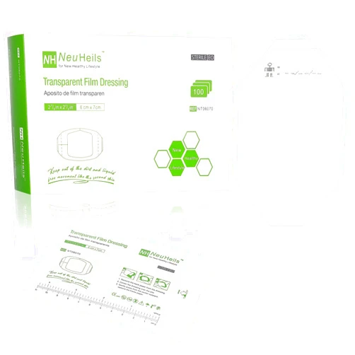 NeuHeils Transparent Film Dressing 2 3/8'' x 2 3/4'', 100 Pack, Waterproof Wound Cover Bandage, Clear IV Catheter Tape, Adhesive Patch, Shower Shield