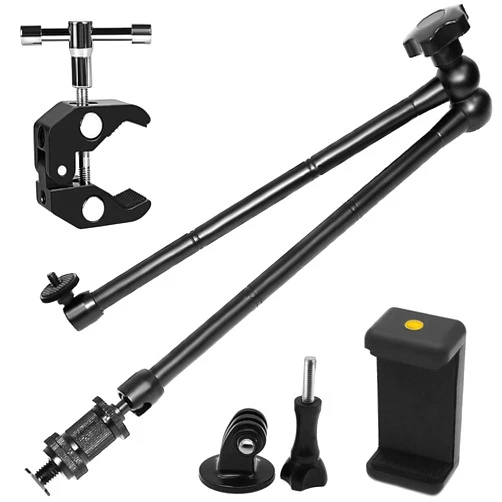 Niewalda Camera Magic Arm articulating arm- 20 Inch Metal Adjustable Friction Articulated arm with Super Clamp/Phone Clip, for Various Action Camera/DSLR/LCD Monitor/LED Lights/Cell Phone