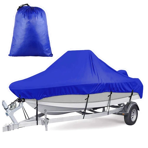 TIMCORR Boat Cover, All-Weather Mooring and Trailering Boat Cover for V-Hull Runabouts Outboards and I/O Bass Boats, Fits up to 17-19ft Long and 96in Wide V-Hull Runabouts Bass Boats,Blue (17-19FT)