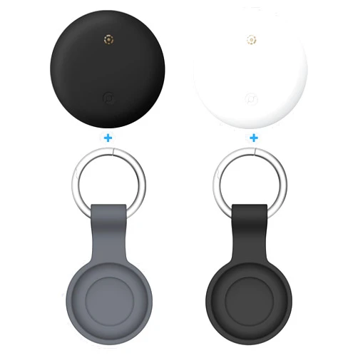 Roiciao 2 Pack Smart Air Tracker for Apple Find My (iOS Only) + 2pcs Compatible with AirTag Case Keychain Silicone Holder, Key Finder Item Locator for Luggage,Wallet,Bicycle (1 pc White +1 pc Black)