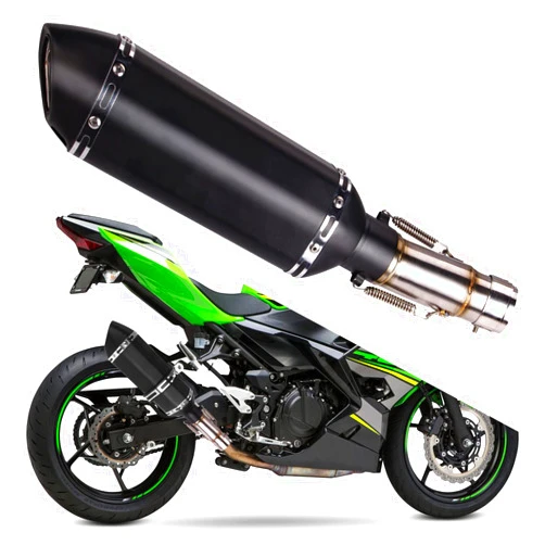 Rawsomes Motorcycle Exhaust Muffler Baffle with Midpipe System Compatible With Kawasaki Ninja 400 Z400 2017-2022,EX250 EX300 Z250 Z300 Ninja 250 Ninja 300 2018-2022 Matte Black