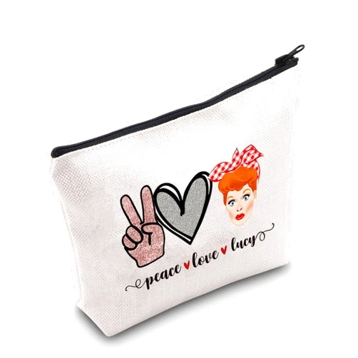 POFULL TV Show Inspired Gift Lucy Fan Gift Peace Love Lucy Makeup Zipper Pouch Bag For Women (peace love lucy bag)