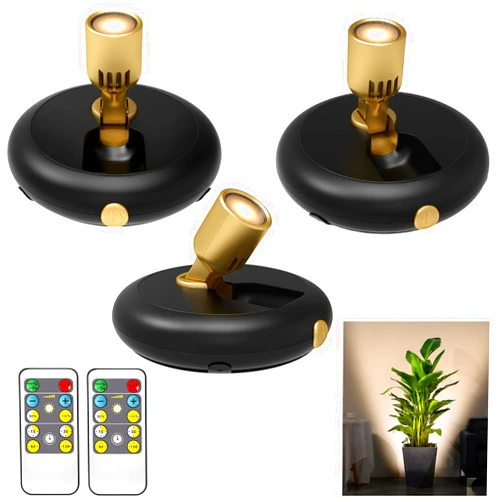 TINTINDOC 3Pack Battery Operated Indoor Plants SpotLight ,Tree Light Picture light with Remote,Dimmable Mini Led Accent Spotlight for Paintings with Timer,Wireless Uplight for Trees Plants Frame Gallery Closet