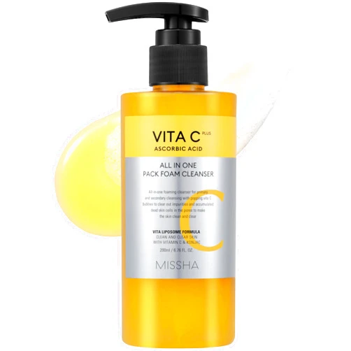 MISSHA Vita C All-In-One Bubble Foam Facial Cleanser 6.76 Fl oz / 200ml- Deep Pore Detox, Magic Bubbles with 99% Pure Vitamin C, Korean Face Wash - Removes Impurities, Makeup, Blackheads, Whiteheads