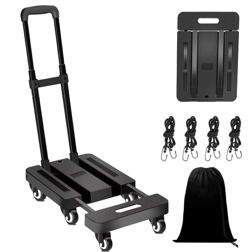 DOBEWOW Folding Hand Truck 500lbs Heavy Duty Luggage Trolley Cart Portable Platform Cart with 6 Wheels & 4 Bungee Cords Suitable for Cargo Handling Shopping Office Travel