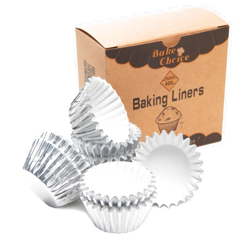 Bake Choice Non-Stick 400pcs Silver Mini Cupcake Liners for baking, Mini Size Foil muffin liners Cupcake Wrappers by Bake Choice Christmas Cupcake Liners for Christmas Decorations