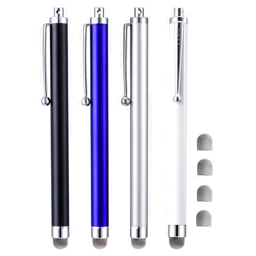CCIVV Stylus, 4 Pcs 5.0 Inch Mesh Fiber Tip Stylus Pens for Touch Screen, Compatible with iPad, iPhone, Kindle Fire, 4 Extra Replaceable Hybrid Fiber Tips (White, Black, Silver, Blue)