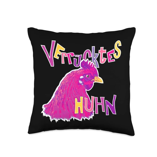 Hühner Fans Crazy Chicken Throw Pillow, 16x16, Multicolor