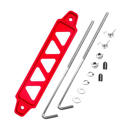 ARONOVA Battery Hold Down Sets,With Billet Aluminum Battery Tie Down Bracket and 18-8(304) Stainless Steel J bolts (Red, 10 inch bolts)