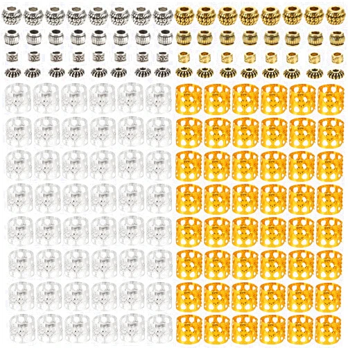 Tbestmax 200 Pcs Hair Beads Dreadlocks, 80 Pcs Mini African Beard Beads, Hair Jewelry for Women Braiding, Hair Rings Clips Accessories, Metal Cuffs Decoration
