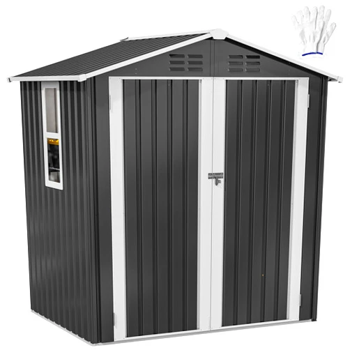 DWVO 6x4ft Metal Outdoor Storage Shed with Window, Lockable Tool Storage Sheds, Steel Garden Sheds with Sloped Roof for Backyard, Patio, Garage, Lawn, Gray