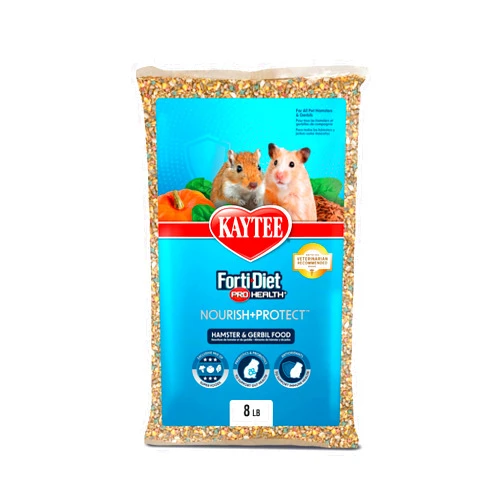 Kaytee Forti-Diet Pro Health Nourish+Protect Hamster and Gerbil Food, Comprehensive Nutrition Backed by Science, Digestive Health, Immune Support, 8 Pounds