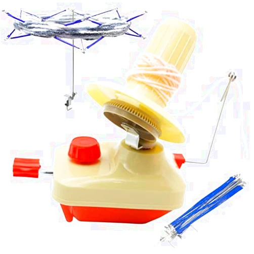 LAMXD Needlecraft Yarn Ball Winder Hand Operated,Red,Portable Package,Easy to Set Up and Use,Sturdy with Metal Handle and Tabletop Clamp,Including Umbrella Swift Yarn Winder Set