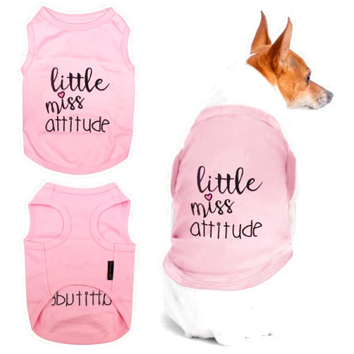 Parisian Pet Dog Tshirt - Embroidered “Little Miss Attitude“ Dog Shirt - 100% Cotton, Lightweight Dog Clothes Female - Sleeveless Pink Dog Tee Shirts - Dog Shirts for Medium Dogs Girl - M