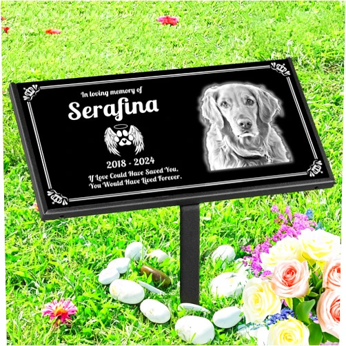 Custom Personalized Pet Memorial Stones, Headstones for Pet Dog, Cat, Black Granite Memorial Garden Stones, and Gifts for Lost Pets.