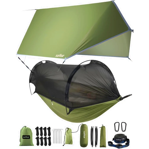 Sunyear Camping Hammock with Net and Hammock Tent Rain Fly Bundle - Perfect for Hiking, Backpacking, Outdoor Sleeping and Camping Survival