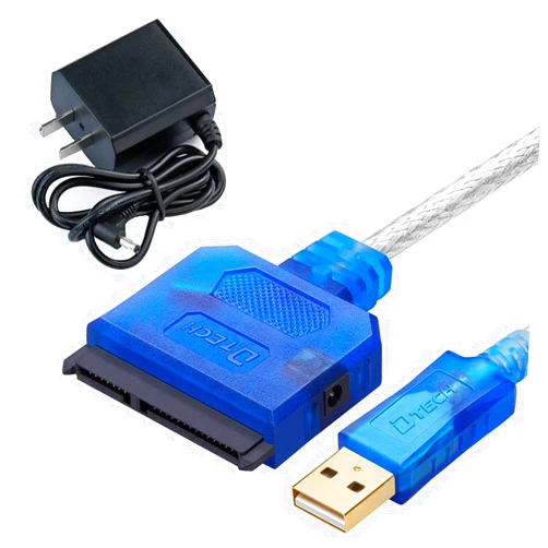 DTech Slim USB to Hard Drive Cable HDD SSD 3.5 2.5 Inch 22 pin SATA to USB 2.0 Adapter with Power Supply LED Indicators External Converter for Laptop Desktop Computer SATAIII Disk Data Transfer