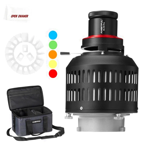 AMBITFUL AL-18 Pro Projector LED Light Snoot, Bowens Mount Optical Snoot Light Cylinder, Spotlight for Photography, for VL150 SL60W SL60II SL150II SL50III LED Light with 40 Pcs GOBO + Bag
