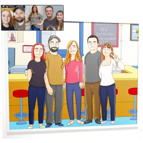 iToonify - Bobs Style Poster, Custom Burgers Style Family Portrait Posters, Become Your Favorite Cartoon Character