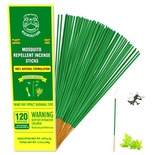 KICKOUTOR Mosquito Repellent Outdoor Patio 120 PCS Citronella Oil Mosquito Incense Sticks Natural Organic Mosquito Barrier Mosquito Repeller for Backyard Travel Camping Indoors Gnat Mosquito Control