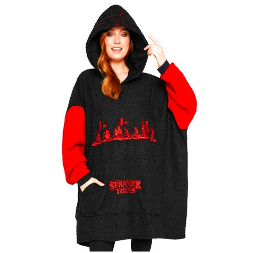 Stranger Things Blanket Hoodie for Adults and Teenagers - Cosy Oversized Fleece Hoodie One Size Sherpa Hood - Gifts for Her