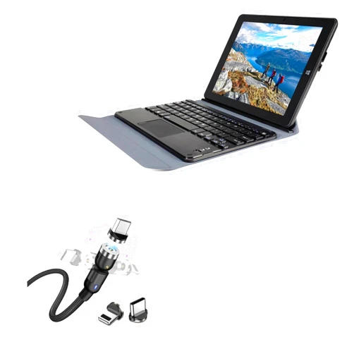 BoxWave Cable Compatible with Tibuta Windows 11 Tablet W100 (8.9 in) - MagnetoSnap AllCharge Cable, Magnet Charging Cable USB Type-C Micro USB - Jet Black