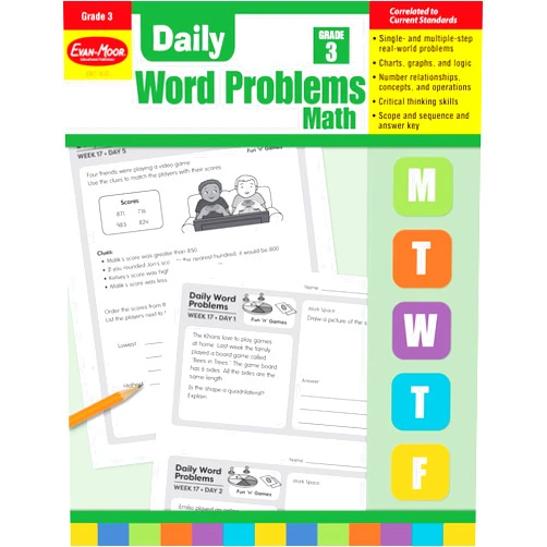 Evan Moor Evan-Moor Daily Word Problems, Grade 3, Homeschooling & Classroom Resource Workbook, Problem-Solving Real Life Math Skills, Reproducible Worksheet ... Fractions, Time (Daily Word Problems Math)