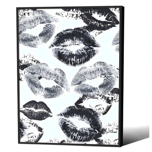 OMANI Woman Lips Posters Black and White Sexy Kiss Canvas Wall Art 12X16 inch Black Framed Fashion Retro Aesthetic Prints for Bar Cart Makeup Room Wall Decor