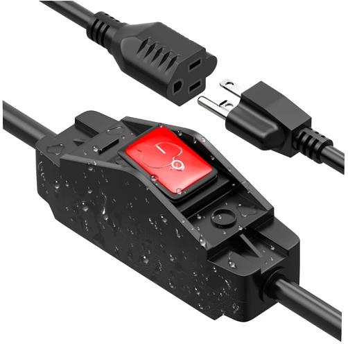 Joinfworld 2 Ft Extension Cord with Switch Outdoor 14AWG 3 Prong Switched Extension Cord 15A 125V Waterproof Lighted Extension Cord Inline Switch for Electrical Equipment